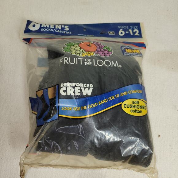 Vintage Hanes Fruit of the Loom Socks Mens Sz 6-12 Black Gray Cushioned Crew NWT - Picture 8 of 13